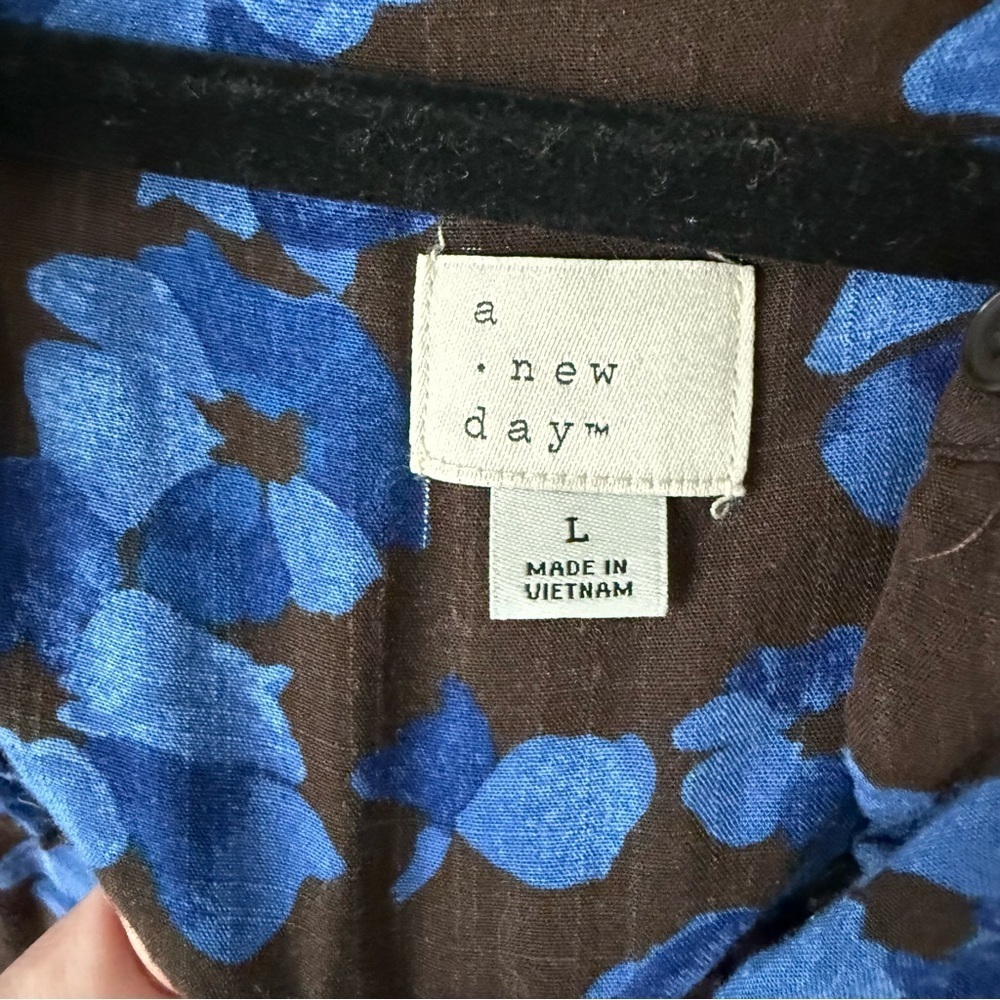 Women's Long Sleeve Button-Front Blouse-A New Day-Blue Size Large - Picture 4 of 8
